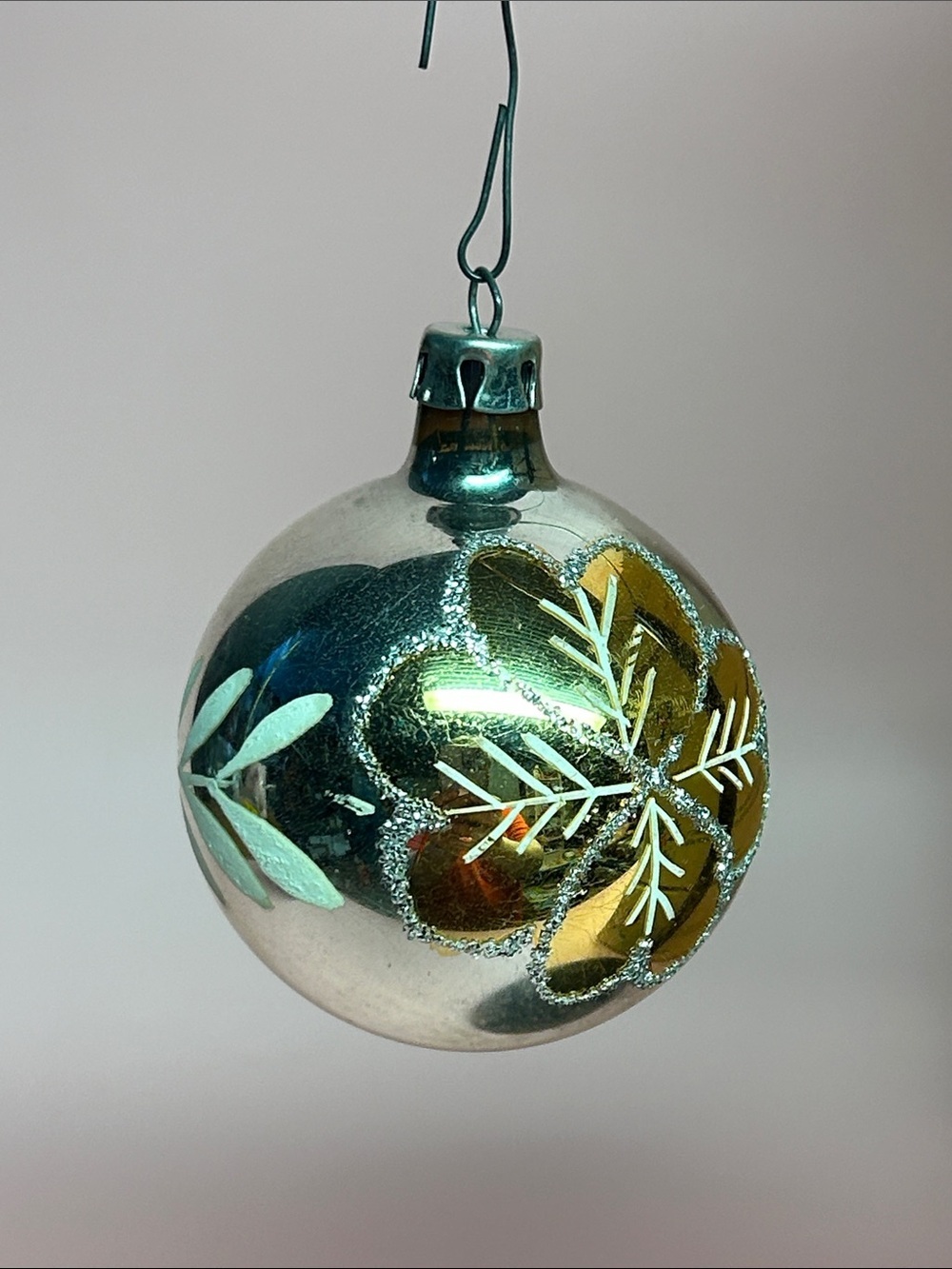 Vintage Universal Silver and Teal Glass Holiday Ornament with Gold Accents set22